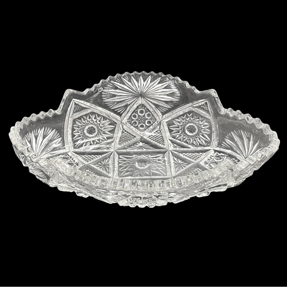 Antique 1910s American Brilliant Cut Glass Bowl ABP Hob Star & Pinwheel Pattern